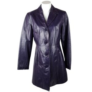 Vintage Danier Leather Button Front Trench Coat Eggplant Purple Size 6